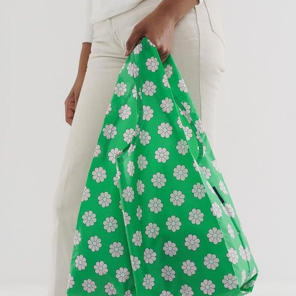 NWT BAGGU Green Daisy Reusable Shopping Bag Tote Purse Standard Size - Picture 9 of 11